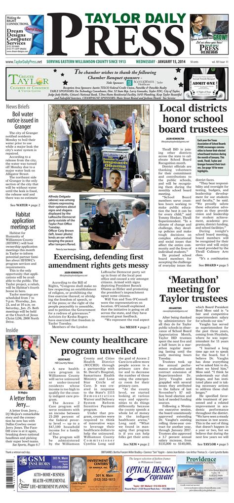 Taylor Daily Press (Taylor, Tex.), Vol. 101, No. 11, Ed. 1 Wednesday ...