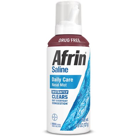 Afrin Saline Nasal Spray, 100% Drug Free, Saline Solution, Daily Care ...