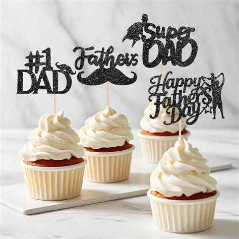 24Pcs Father's Day Cake Toppers, With 24 Glue Dots, Happy Father's Day ...