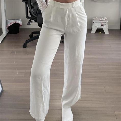 aritzia babaton white dress pants size 00 Raw hem... - Depop