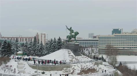 UFA, RUSSIA - JANUARY 6, 2019 Monument to Salavat Yulaev and Ufa City ...