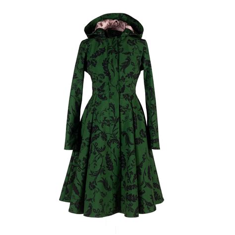 Dark Green Hooded Waterproof Coat For Women: Forest Flower ...