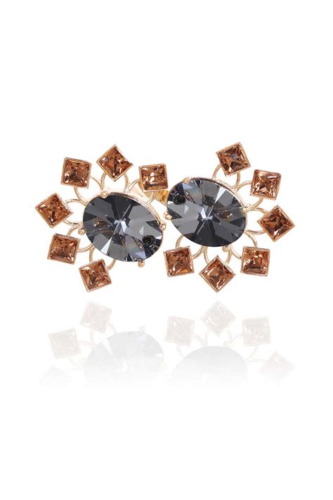 Shop Gold & Grey Swarovski Samba Ring by ESME CRYSTALS at House of ...