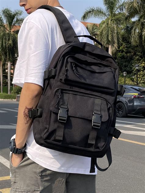 Men Release Buckle Decor Large Capacity Backpack | Stylish backpacks ...