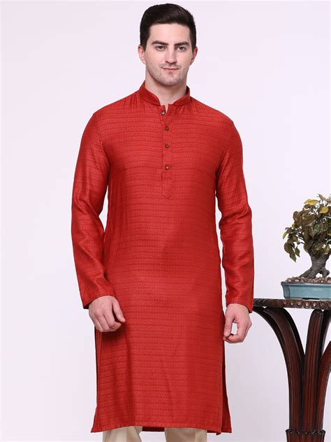 Trendy Maroon Self-Textured Kurta for Men – The Kurta Company
