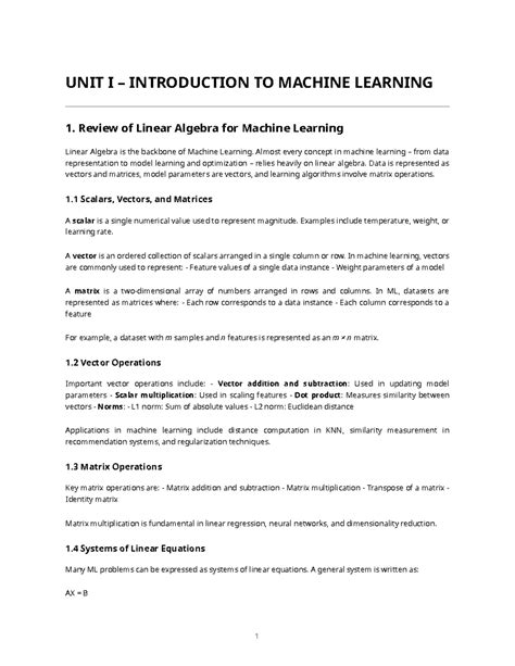 Unit I - Introduction to Machine Learning: Foundations and Concepts ...