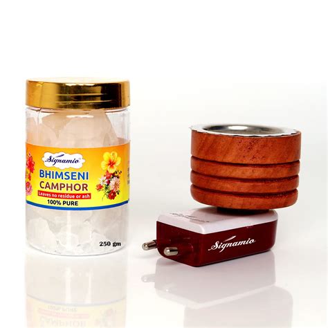 SIGNAMIO® 250gm Bhimseni Camphor with Wooden Kapoor Kapur Dani Karpuram ...