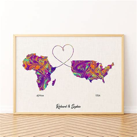 Africa and USA Map Print, Any Countries or States Custom Map Canvas ...