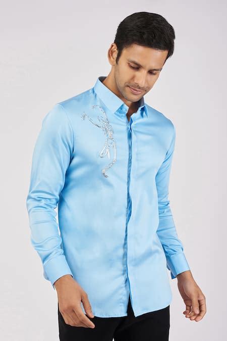 Buy Blue Cotton Embroidery Skeleton Shirt For Men by Sanjana Reddy ...