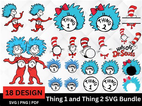 Thing 1 and Thing 2 SVG Bundle, Dr Seuss Inspired Cut Files, PNG ...