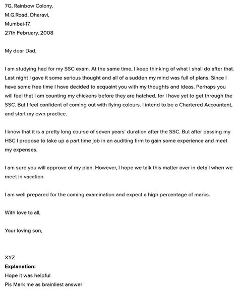 write a letter to your father explaining what you wish to do after ...