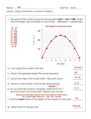 Fillable Online Model Projectile Rocket Path with Vertex Form Quadratic ...