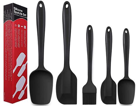 Buy FS COOL Set of 5 Non-Stick Silicone Spatulas with Stainless Steel ...