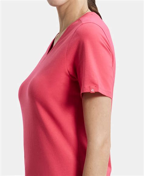 Buy Super Combed Cotton Elastane Regular Fit Solid V Neck Half Sleeve T ...