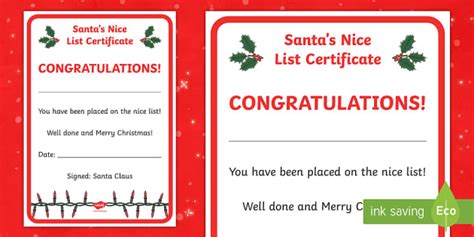 Santa's Nice List Certificate (teacher made) - Twinkl