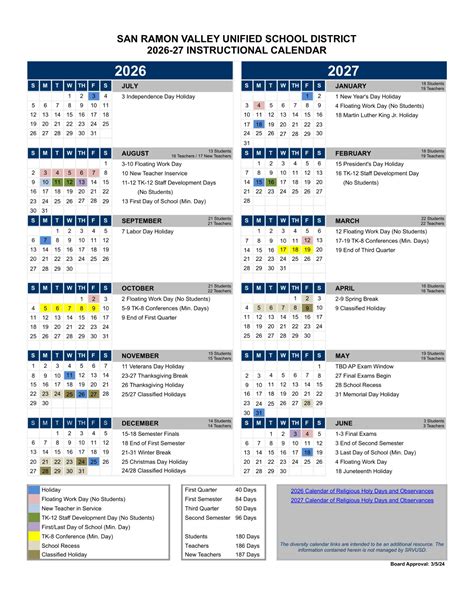 San Ramon Valley Unified School District 26-27 Calendar (Updated ...