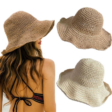 Sunisery Women Girls Straw Sun Hats Panama Straw Beach Hats Foldable ...