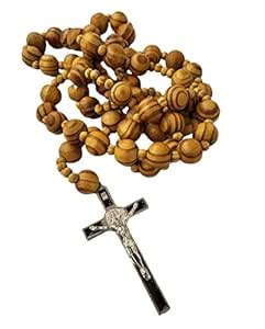 CLGIFT Giant Big Beads Rosario Natural Wood Jesus Metal Cross XL Large ...