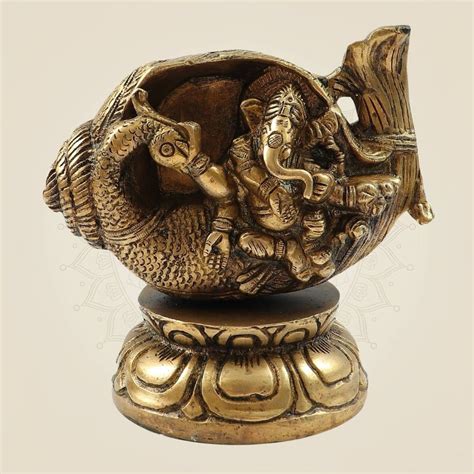 Rare Brass Ganesha Statue in Peacock Design Shankh Online