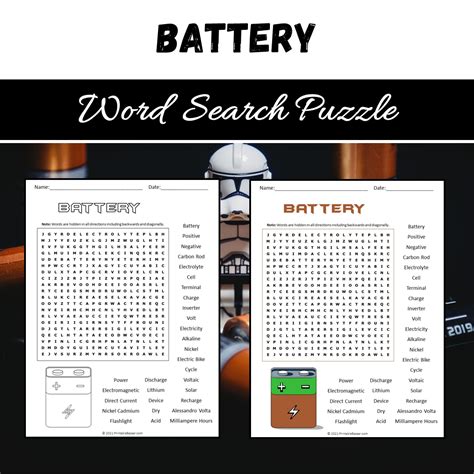 Battery Word Search Puzzle Worksheet PDF – PrintableBazaar