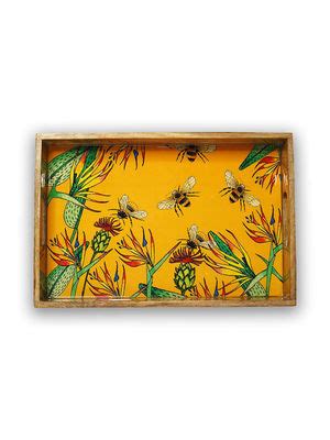 Buy Yellow Marigold Bees In Paradise Rectangle Wooden Tray - Multicolor ...