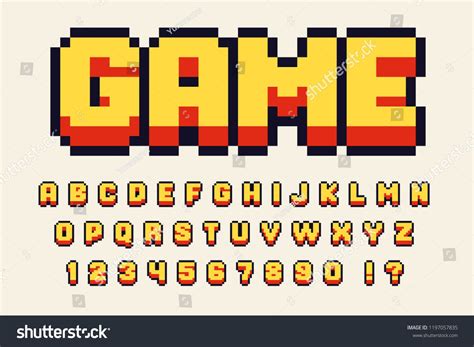an old school computer game font and numbers set in pixel style, with ...