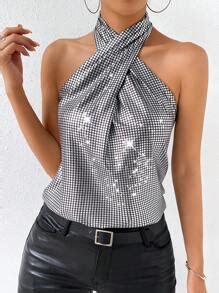 Allurite Sequin Halter Top | SHEIN USA