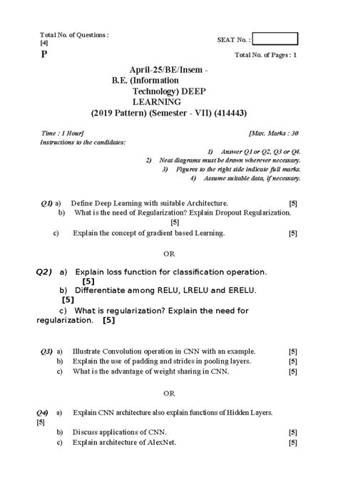 Deep Learning In-Sem Exam QP - B.E. IT (2019 Pattern) - Studocu