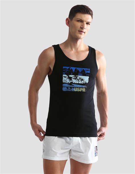 Buy Men Graphic Print Cotton OEV02 Vest - Pack Of 1 Black|U.S. Polo ...