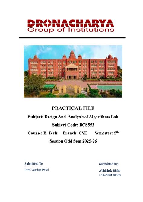DAA Lab Practical File: Design & Analysis of Algorithms (BCS553) - Studocu
