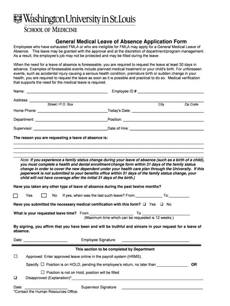 Fillable Online hr med wustl General Medical Leave Application - Human ...