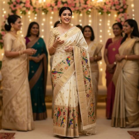 Off White Paithani with Big Border Peacock Motifs – The Saree Mahal