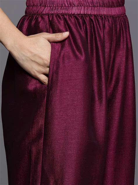Varanga Women Burgundy Heavy Zari Embroidered Kurta With Bottom And Dupatta