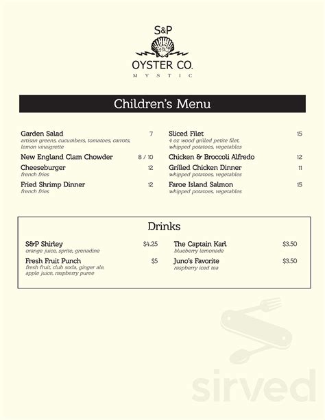 S&P Oyster Restaurant and Bar menu in Mystic, Connecticut, USA
