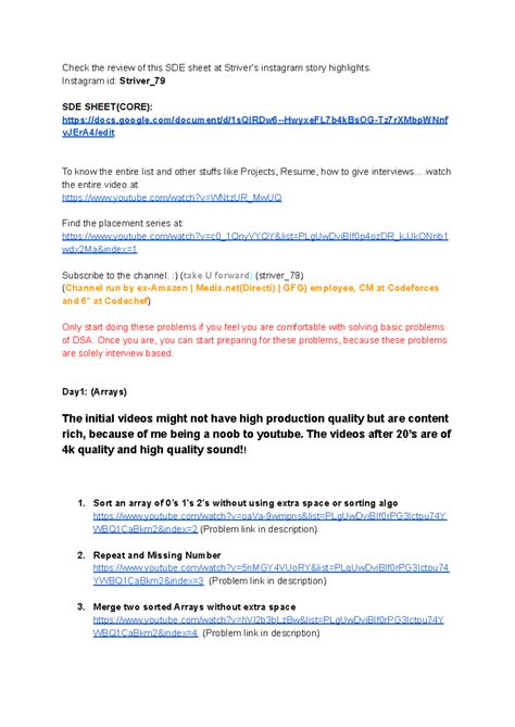 SDE- Sheet 2 - Check the review of this SDE sheet at Striver’s ...