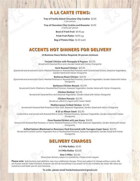 Menu at Accents Grill restaurant, Baltimore