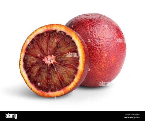 Cut Blood red orange fruit on white, clipping path Stock Photo - Alamy
