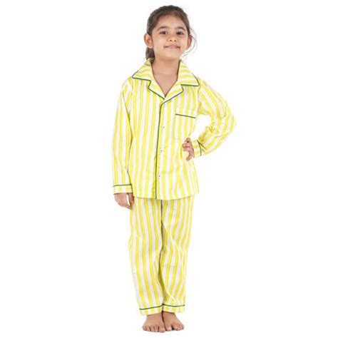 Hippodrome Yellow Pinstripes Full Sleeves Cotton Night | HIPPODROME