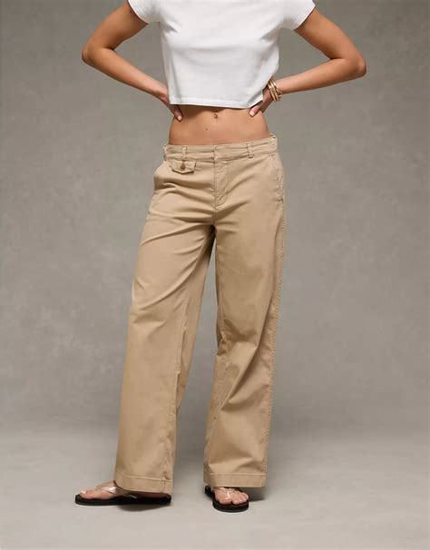 AE Stretch Low-Rise Wide-Leg Khaki Pant