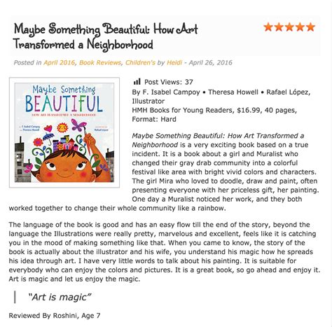7 year old Roshini reviews Maybe Something Beautiful at Kids Book Buzz ...