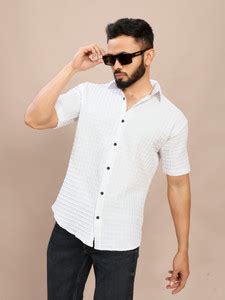 FOXTER Men Self Design Casual White Shirt - Buy FOXTER Men Self Design ...