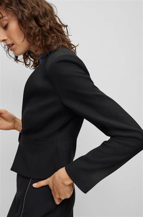 BOSS - Slim-fit cropped jacket in stretch fabric
