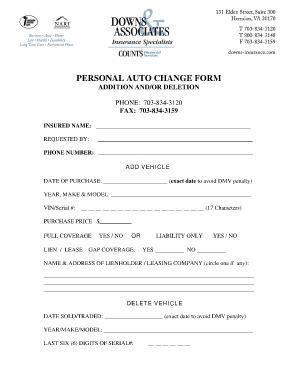 Personal Auto Change Form - Blank Fillable Template | Fill Out, Print ...