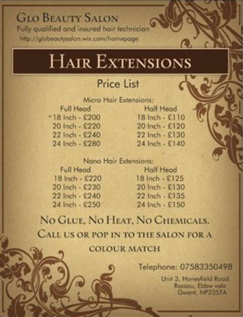 Hair extension price list | Hair extensions prices, Hair salon prices ...