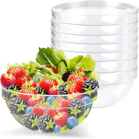 DAJAVE 8 Pcs Clear Plastic Serving Bowls 23cm/9'' Large Acrylic Salad ...