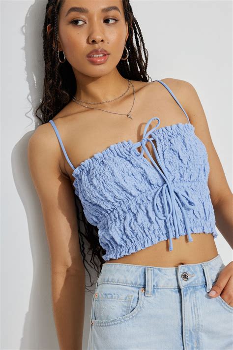 Scrunch Knit Tie Front Cami Blue | Garage