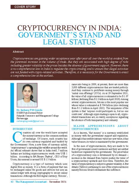 COVER STORY: CRYPTOCURRENCY IN INDIA - LEGAL STATUS & STAND - Studocu