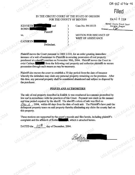 Sample Motion For Writ Of Assistance For Stay | US Legal Forms