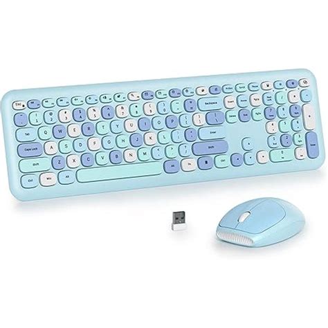 Blue Colorful Wireless Keyboard and Mouse Combo Set, 2.4GHz Retro Type ...