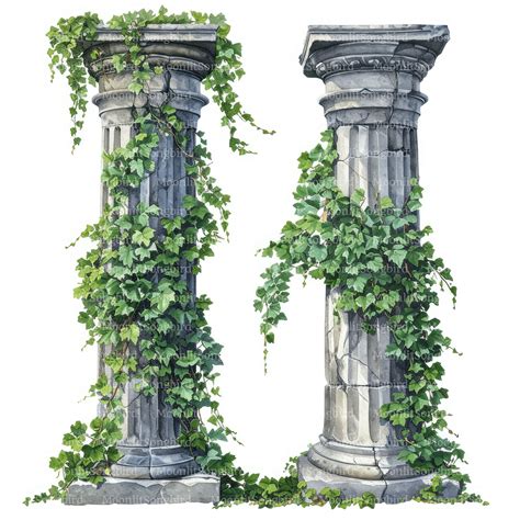 12 Greek Pillars With Vine Leaves Clipart, Digital Download, Printable ...